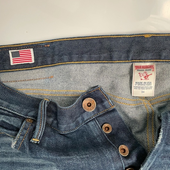 True Religion Dark Blue Denim Jeans Biker Size 34 - Picture 4 of 4